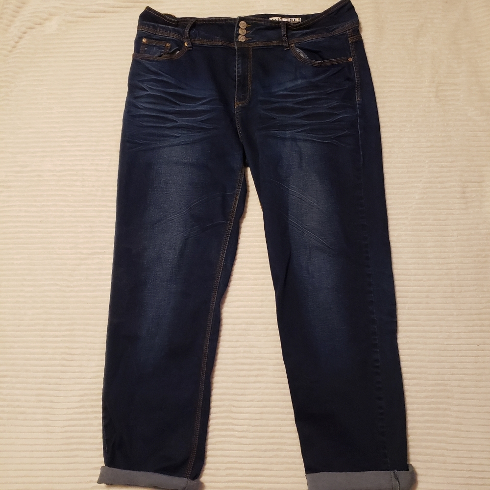 Puzzle Womens Vintage Dark Blue Jeans 3 Button Design Size 20